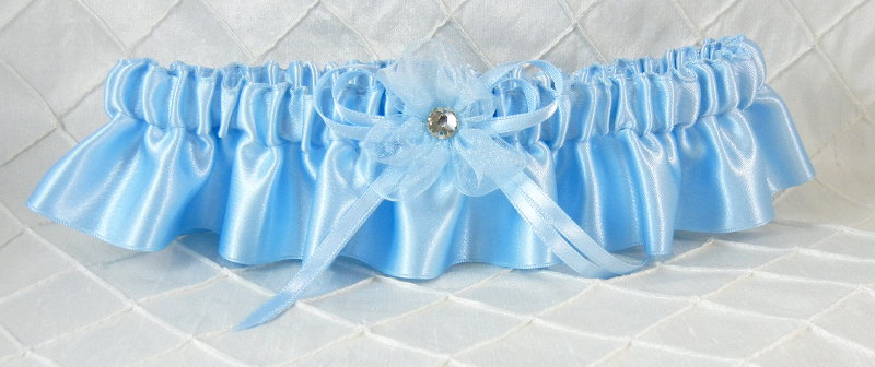 Blue Satin Garter w/Blue Organza Flower